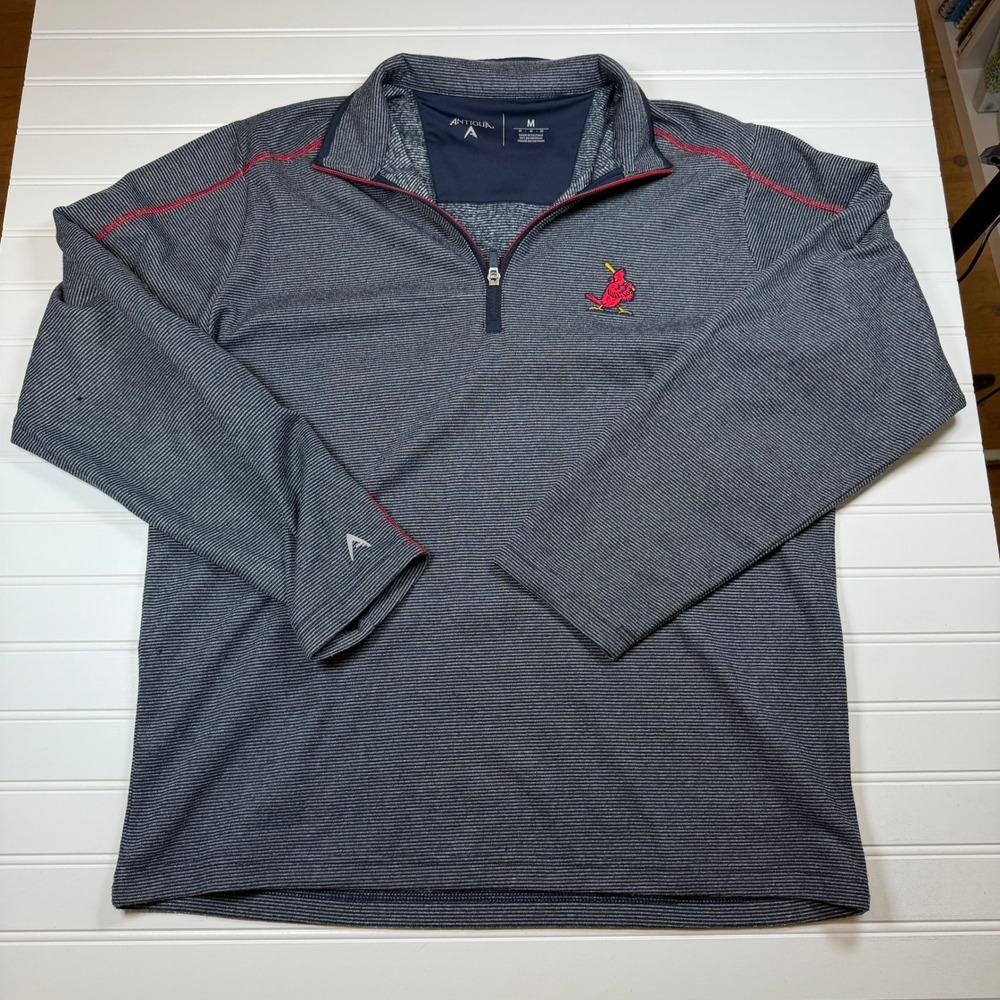 Antigua Mens St Louis Cardinals Quarter Zip Pullover Navy Stripe Size M MLB